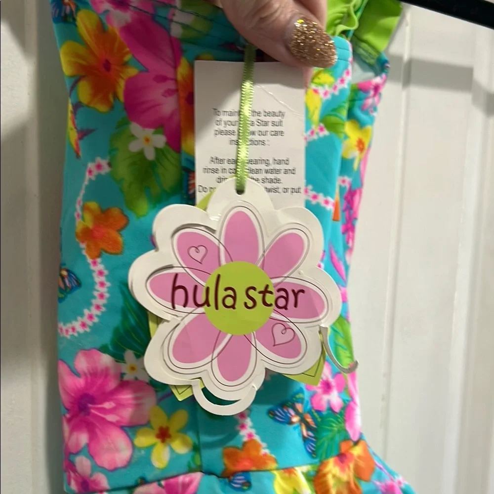 Hula Star Blue and Green One Piece Swimsuit with Tropical Flair
